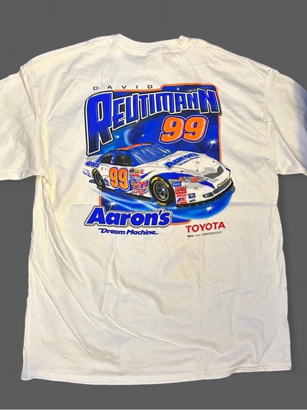 Chaser White Racing Graphic Tee with Blue and Orange Print
